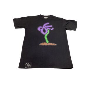 Chris Pyrate and Friends Black‎ Graphic T-Shirt Purple Flower Mens Medium 2021